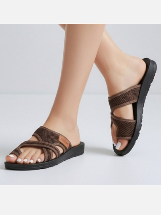 Boutique Shoes - Stylish Coffee Brown Slide Sandals Size 6.5 Women's
